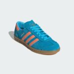 adidas Hamburg W JS0682 Sky Rush/Semi Coral/Gold Metallic - official stock image, front three-quarter