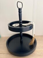Double Tiered Wood Tray Stand Wooden Farmhouse Rustic 2 Tier Serving Navy Blue