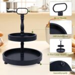 Double Tiered Wood Tray Stand Wooden Farmhouse Rustic 2 Tier Serving Navy Blue
