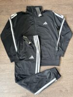 adidas Men's 3-Stripes Tricot Tracksuit Black - L - Full Zip Set