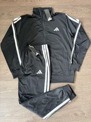 adidas Men's 3-Stripes Tricot Tracksuit Black - L - Full Zip Set