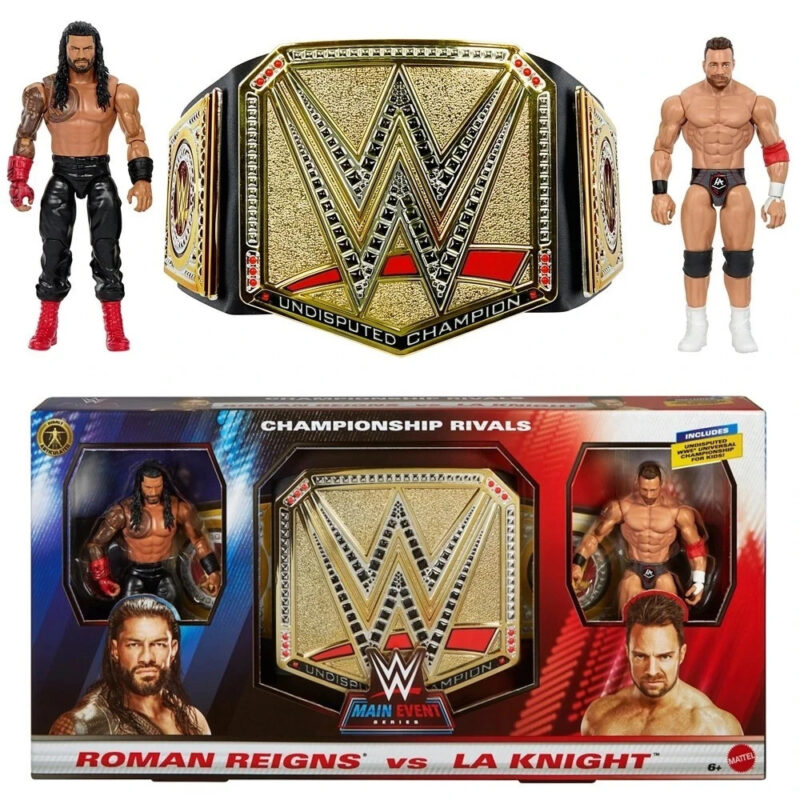 WWE Roman Reigns vs LA Knight Action Figure and Undisputed C WWE Roman Reigns vs LA Knight Action Figure and Undisputed Champion Belt Bundle