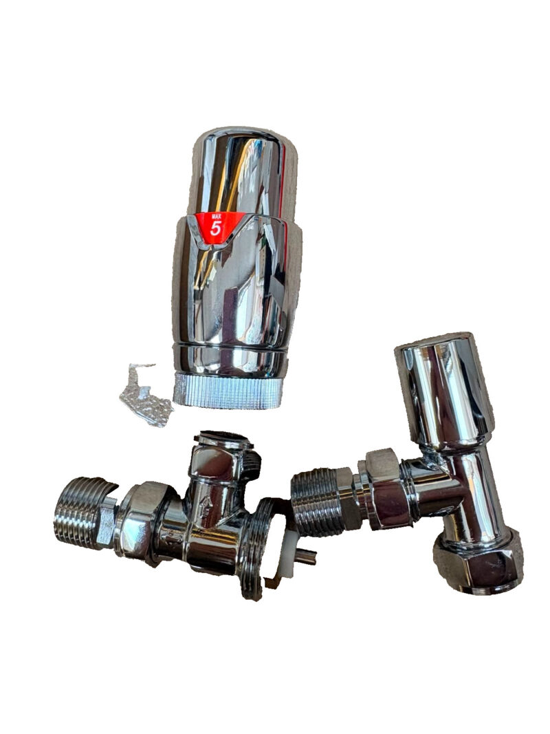 Angled Chrome Thermostatic Radiator Valve And Lockshield