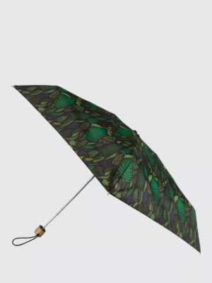 Totes Eco-Brella Compact Flat Fern Print Umbrella, Green/Multi