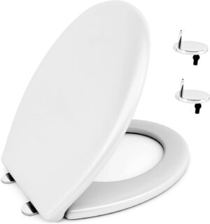 Toilet Seat Quick Release Soft Close Luxury White Oval Adjustable Fixing Hinges