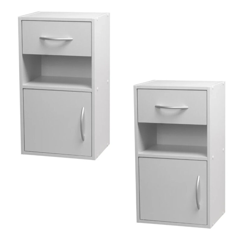 Set Of 2 Wooden Bedroom Bedside Cabinet Nightstand Side Table w/1 Door 1 Drawer