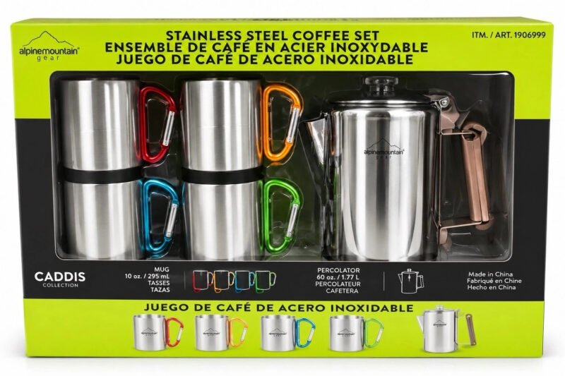 Alpine Mountain Gear 5-piece Stainless Steel 2.1L Coffee Per Alpine Mountain Gear 5-piece Stainless Steel 2.1L Coffee Percolator Camping Set