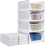 TidyIsles 8 Pack Plastic Folding Closet Stackable Storage Basket Closet White