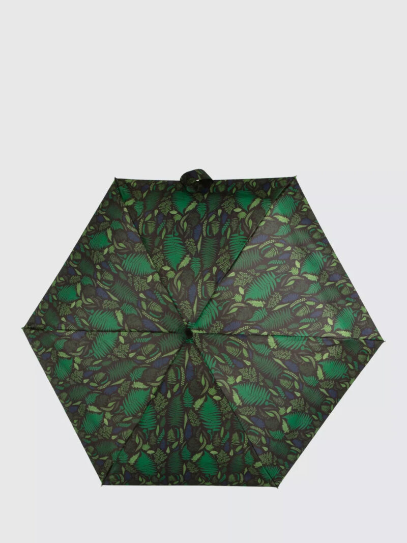 Totes Eco-Brella Compact Flat Fern Print Umbrella, Green/Multi