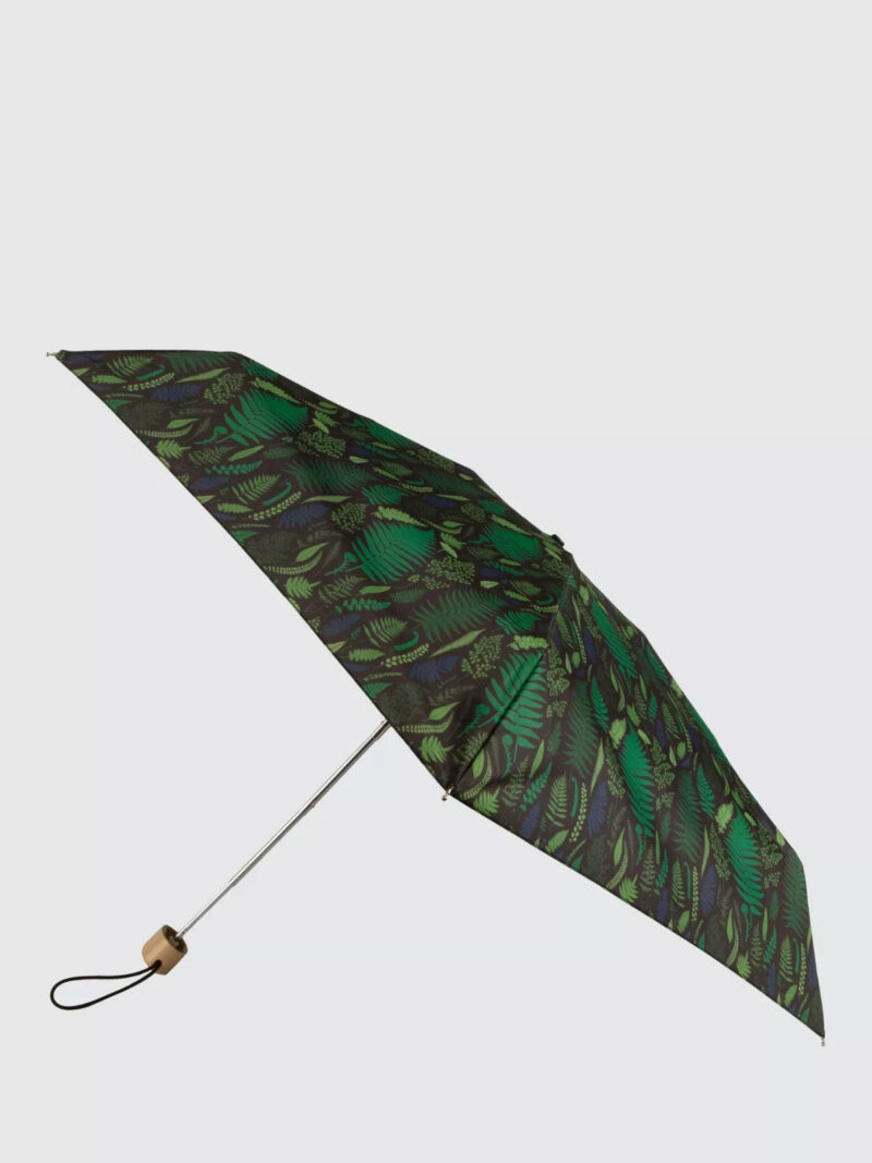 Totes Eco-Brella Compact Flat Fern Print Umbrella, Green/Multi